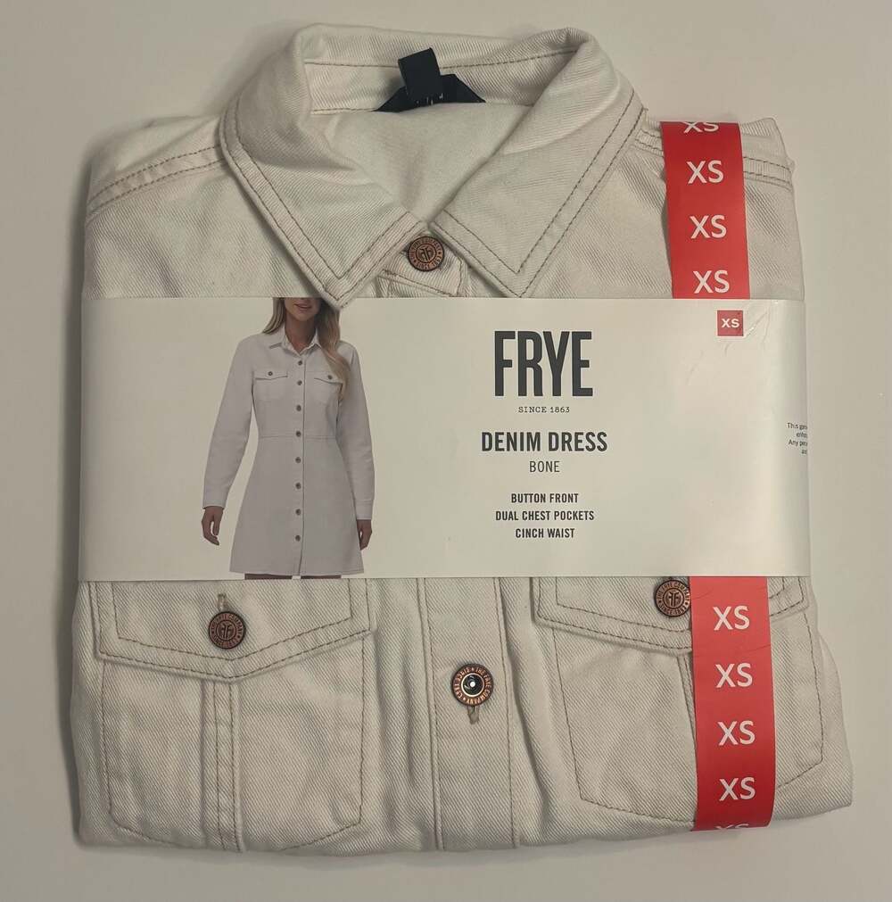 FRYE Women's Long Sleeve Button Front Denim Dress in Bone